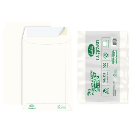 Buste a sacco senza finestra - Chiusura adesiva con strip - 16x23 cm 100 g - conf. 25 pz.